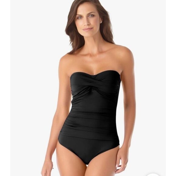 Anne Cole Swimsuit Womens 8 Black Twist Front Shirred One Piece Full Coverage - Picture 4 of 11